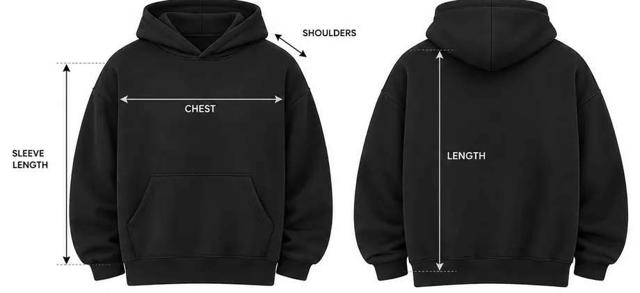 Where to measure: chest across from armpit to armpit, length from the top of the back to the hem, shoulders along the dropped shoulder seam, sleeve from the shoulder to the cuff